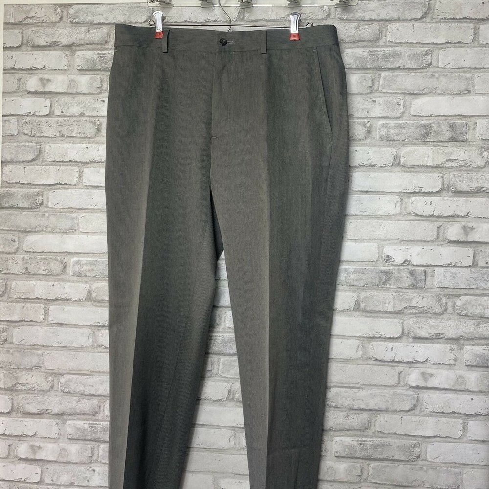 Perry Ellis Mens Flat Front Stretch Fit Pants Slacks 34x32 Grey